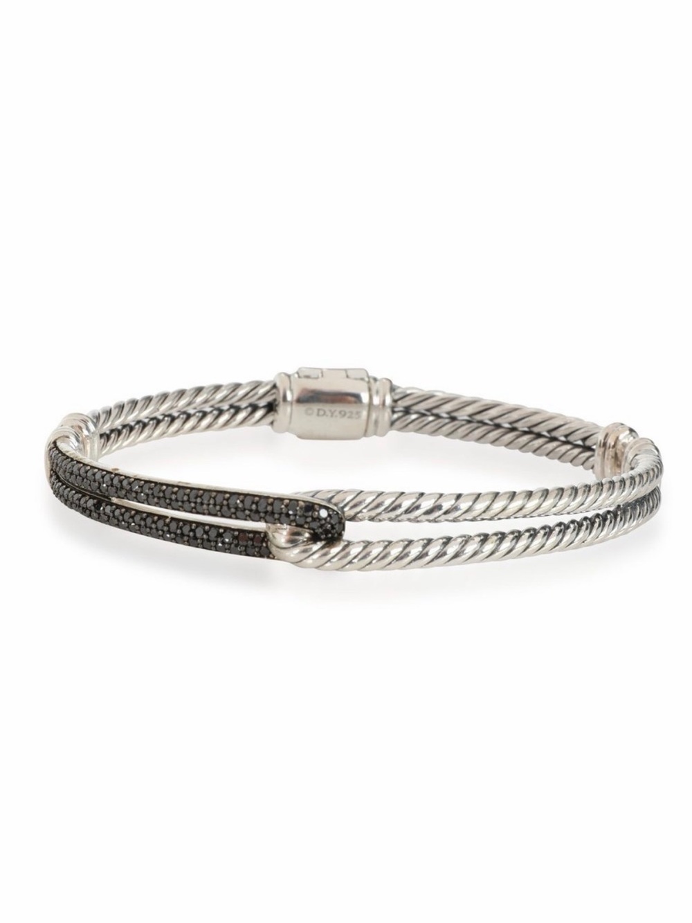David Yurman Silver Cable Bracelet with Black Pavé Diamonds